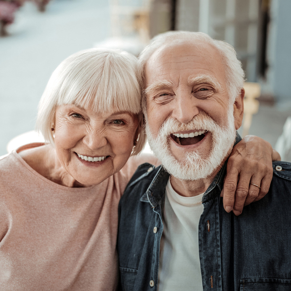 Full Dentures Elderly Couple Laughing and Smiling